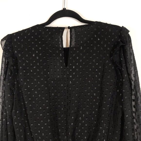 Laundry By Shelli Segal Women's Black Dot Blouse Size Medium Long Sleeve Ruffle - Picture 7 of 10